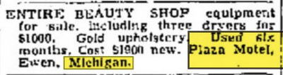 Plaza Motel - Oct 1963 Ad For Salon Equip